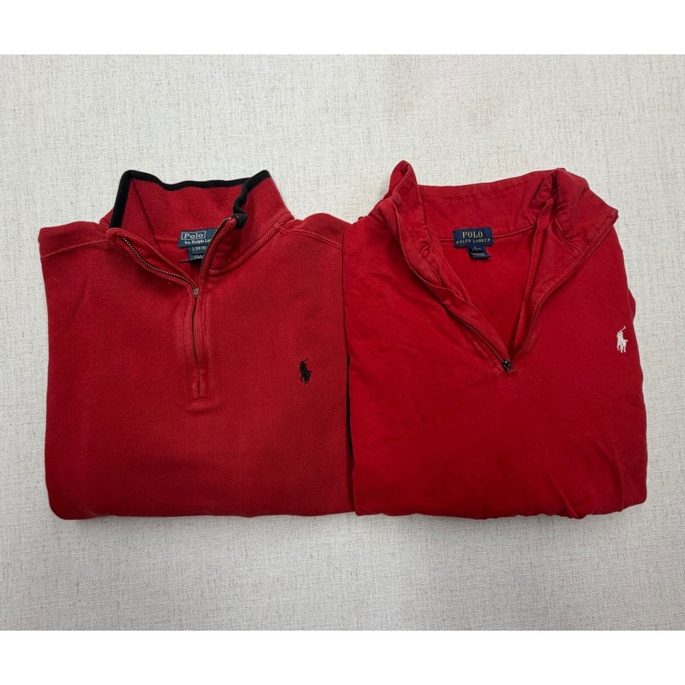 Polo Ralph Lauren Boys Red Quarter Zip Pullover Bundle Ribbed Striped Sz L 14-16